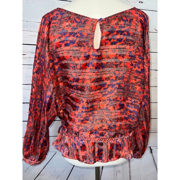 Free People Small Blouse Paisley Metallic Stripe Shirt Boho Hippie Peplum - Picture 3 of 10